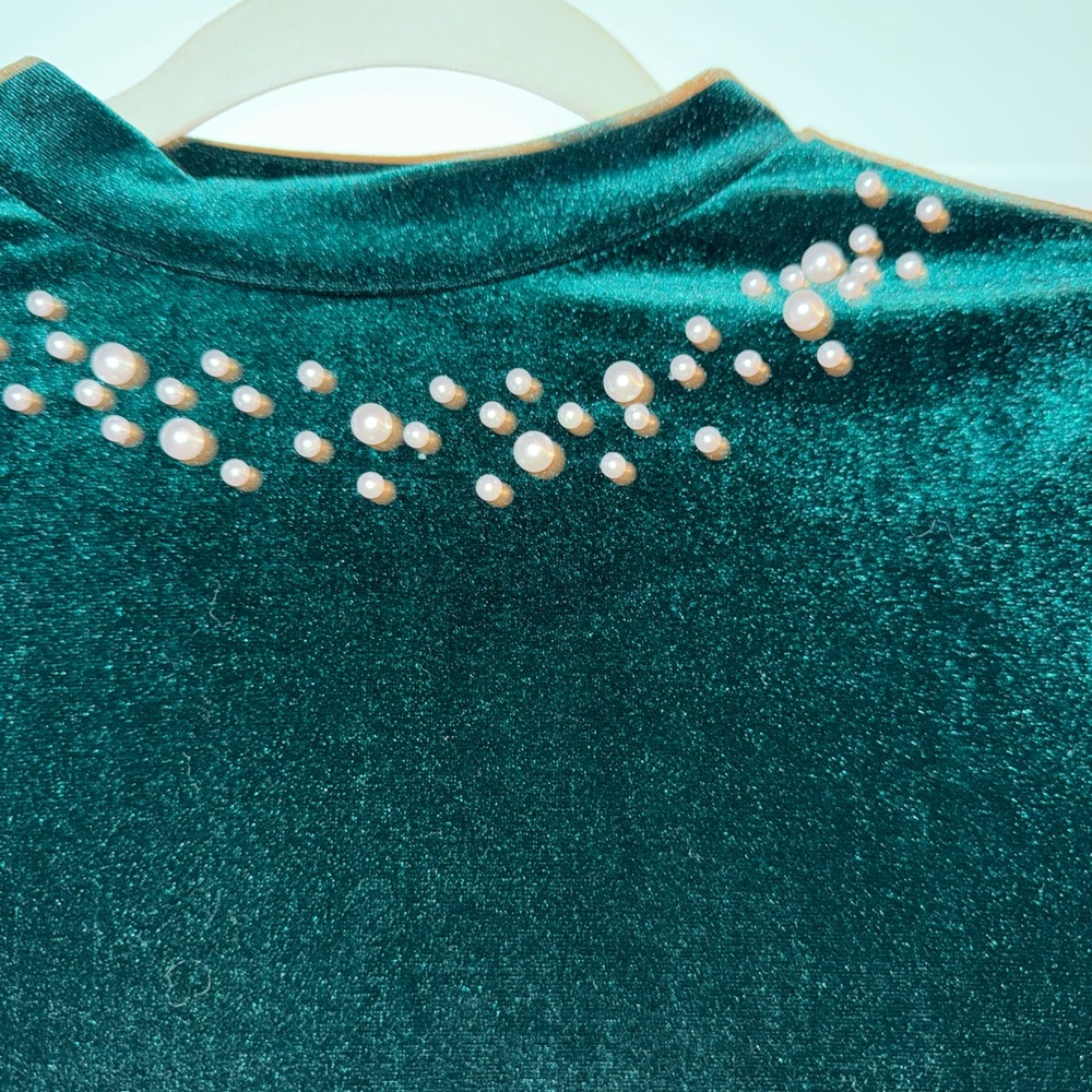 SHEIN Dark Green Velvet Long Sleeve Top - Picture 2 of 5